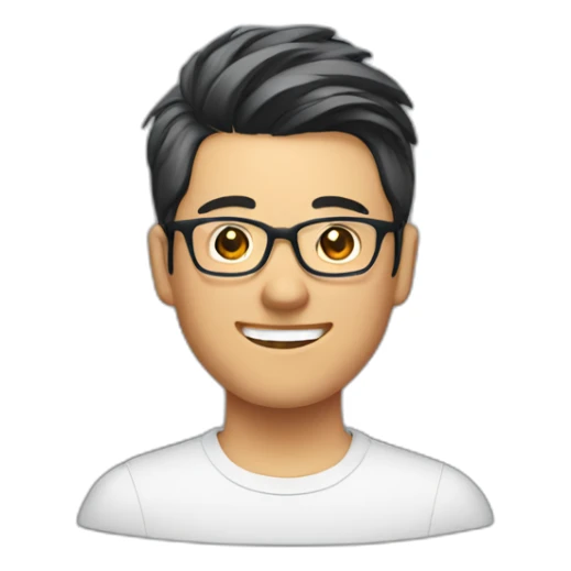 an asia man has undercut hairstyle, glasses, smiling sticker