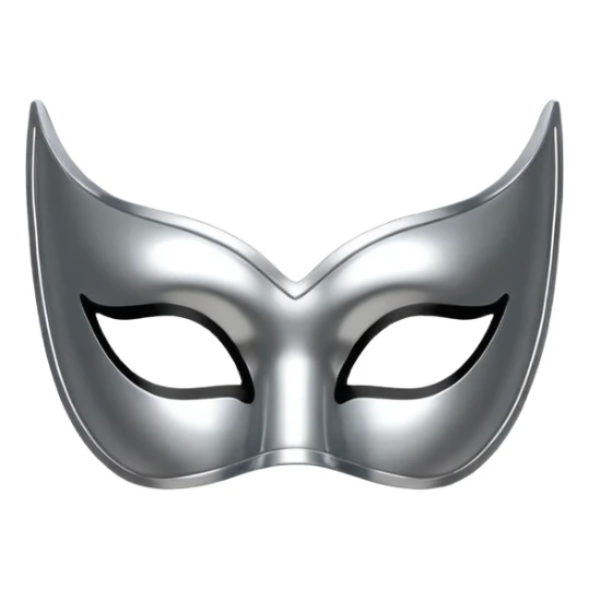 A sleek masquerade mask emoji made of polished silver chrome, smooth sensual curves, reflective metallic surface, mysterious sexy luxury vibe, minimal iOS emoji style, centered, clean white background sticker