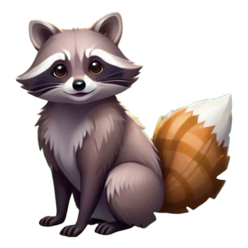 Collage of a raccoon and a fox, in close-up, surrounded by a colorful forest with rich green trees, thick bushes, and vibrant foliage. Sunlight peeks through the branches, casting warm light on the animals. A lively, natural setting with a transparent background. sticker