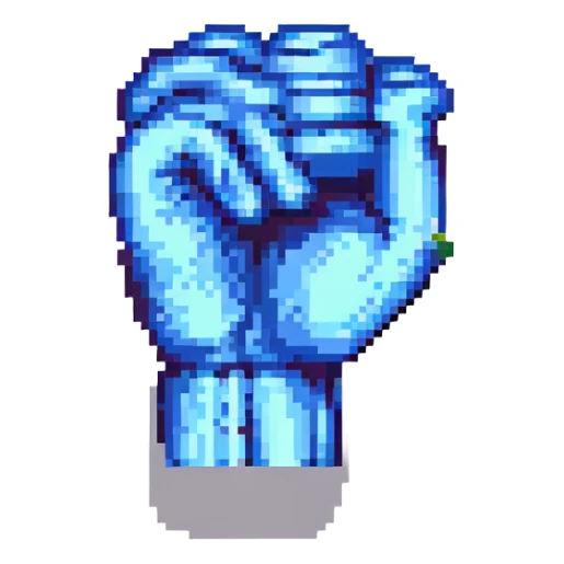 strong arm with visible veins, flexed to display power, classic 8-bit look, pixel art style sticker