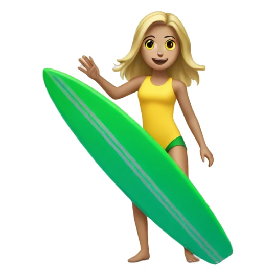 white girl surfing green yellow surf board sticker