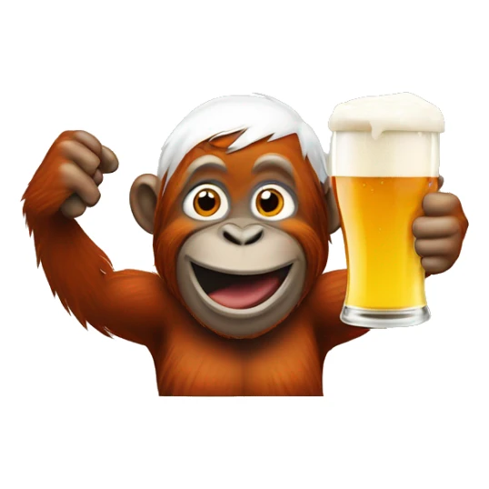 Orangutan poiting at a beer glass sticker