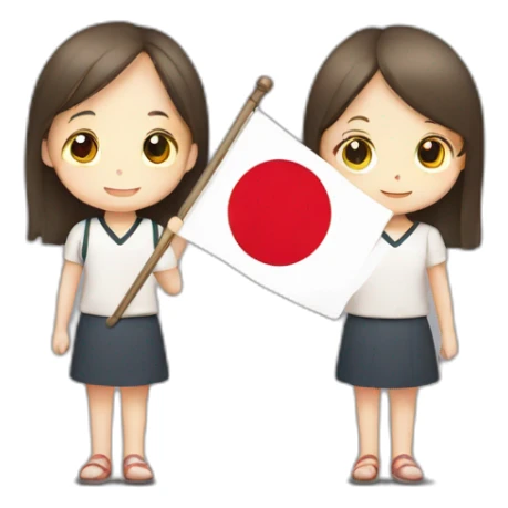 boy and girl holding Japanese flag sticker
