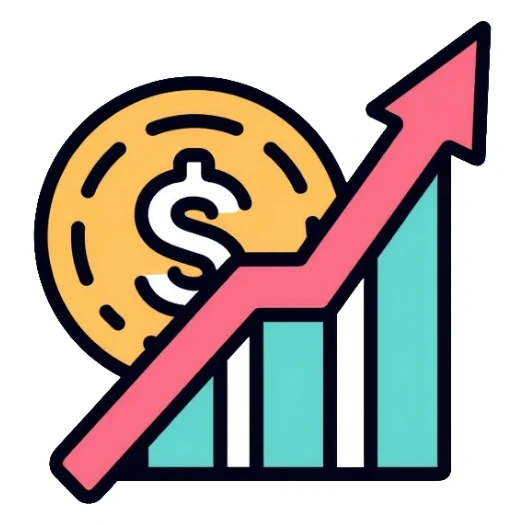 minimalist expense app icon with single coin and upward arrow sticker