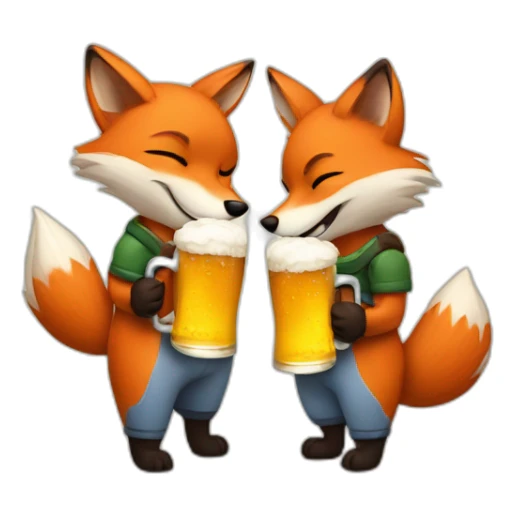 Couple of foxes hugging with a beer sticker