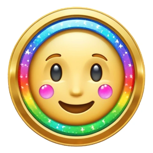 classic emoji style coin with rainbow magic sparkles sticker