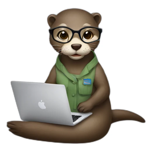 female vet otter with glasses use a macbook while seated against a pillow sticker