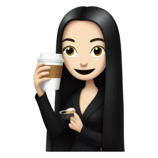 Morticia Addams holding a cup of coffee sticker