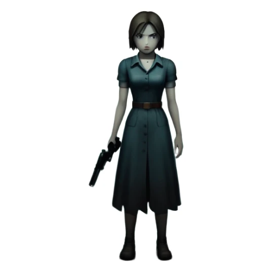 An icon featuring a dark, eerie atmosphere with a spooky environment, inspired by horror games like Resident Evil. The design includes ominous lighting, creepy shadows, and a silhouette of a character in distress. Transparent background enhances the chilling vibe of the scene. sticker