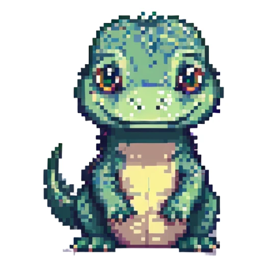 a cute baby crocodile, pixel art style sticker
