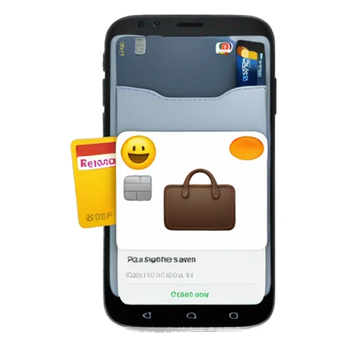 featuring a sleek smartphone displaying a wallet app with a partially visible credit card. sticker