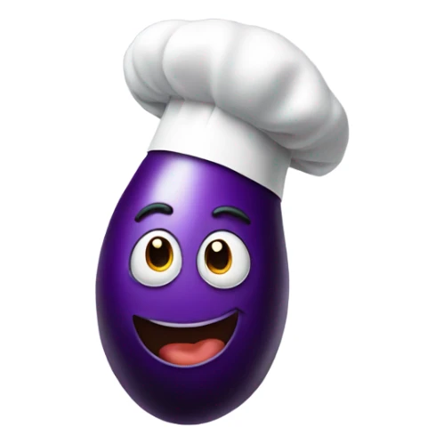 Eggplant emoji wearing chef’s hat sticker