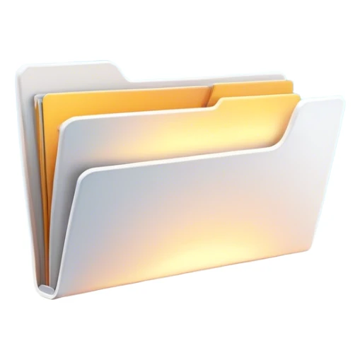A modern, minimalist flat-style illustration of an open folder with a soft, glowing light emanating from inside. The light subtly fades outward, symbolizing creativity and potential. The design is clean, simple, and ideal for an empty state UI. sticker