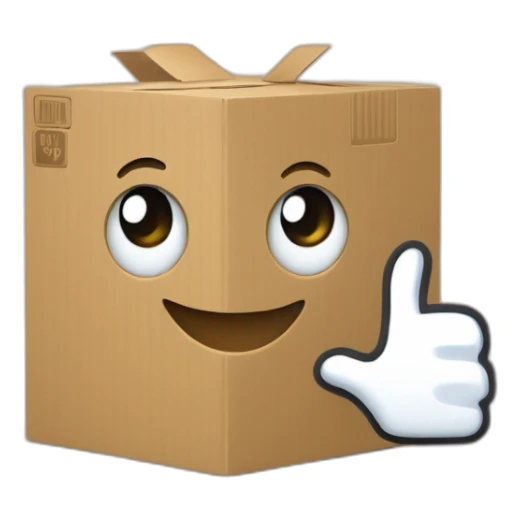 Video icons, camera, logos, likes, thumbs up, marks, views, coverage, applause fly out of a Cardboard box sticker