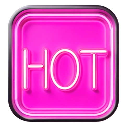 pink neon sign with the word hot sticker