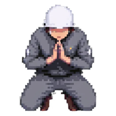 person kneeling in prayer with hands clasped sticker