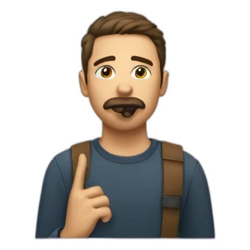 A guy with his finger in his mouth making the silence sign sticker