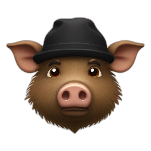 Sad brown stubble boar in a black winter hat sticker