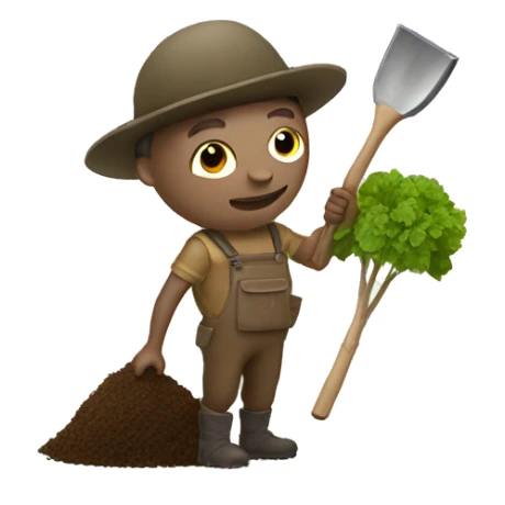 truffle hunter with small gardening shovel and truffle sticker