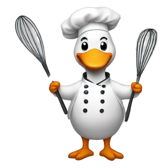 A goose dressed like a chef with a whisk in his hand sticker