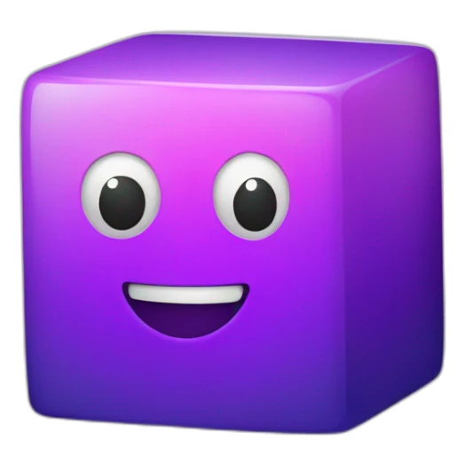 purple gradient smiling cube with 2 hands and 2 legs and a cap sticker