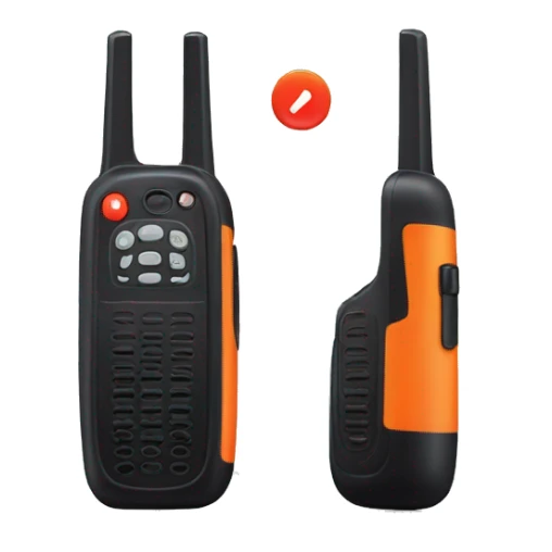 black walkie talkie with red-orange button on side sticker