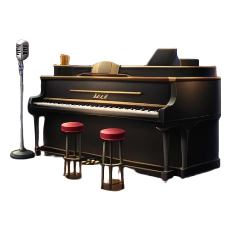 jazz nightclub with stage, microphone, and city lights sticker