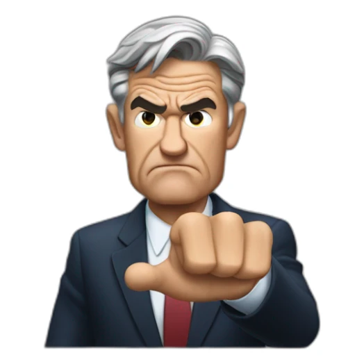Jerome powell angry showing palm of his hand sticker