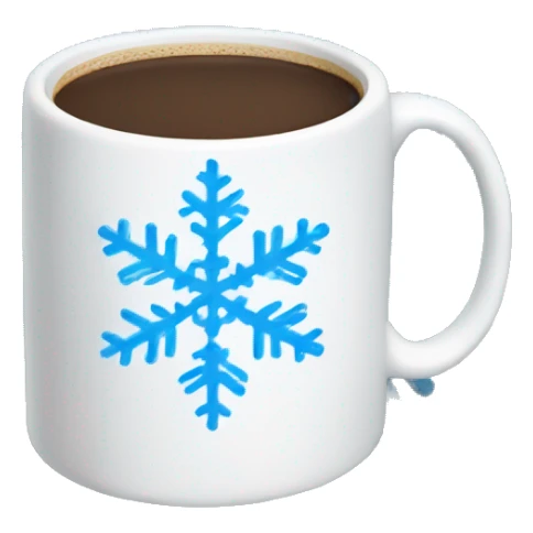 A mug of coffee  with a blue snowflake sticker
