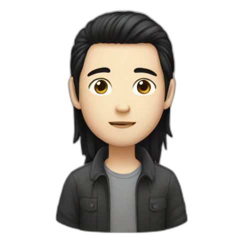 asian white boy long black hair sticker