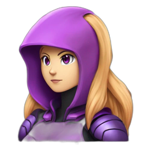 Girl developer behind his laptop with this style : Nintendo Samus Video game purple pink black hooded hacker themed character sticker