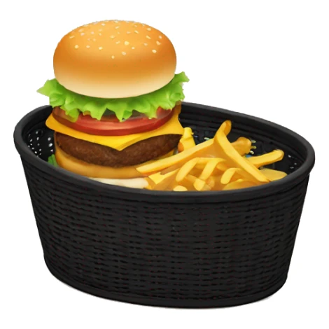 Burger and fries in an oval black basket sticker