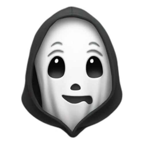 A ghost wearing a black hoodie and smiling sticker