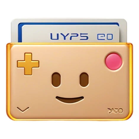 Clash of Clans aesthetic: Cinematic Playful PlayStation Memory Card Portrait Emoji, rendered in a 3D vector-style similar to standard emojis with minimal shading and bold, simplified shapes. A compact, distinct form with signature details, softly glowing with a cutting-edge console technology charm. Simplified yet unmistakably iconic, highly detailed and consistent, glowing with a soft radiance and high shine. Stylized with a touch of technological advancement and a soft glowing outline, capturing the essence of a beloved gaming relic with a friendly, playful manner! sticker