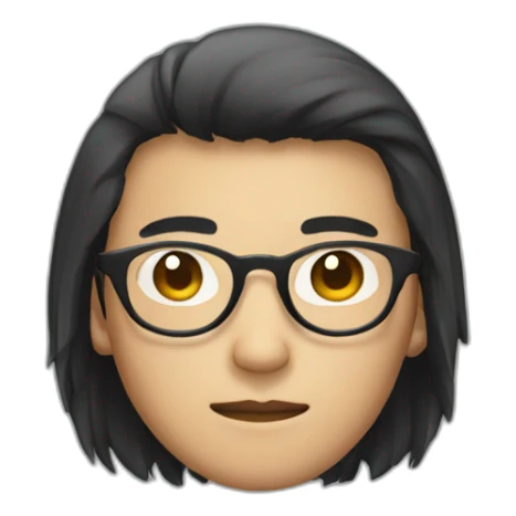 an asian male with circular glasses and black long hairs sticker