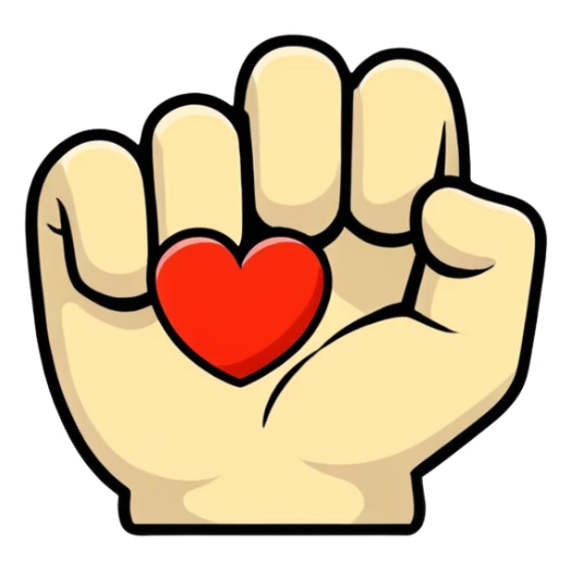 fist icon with a small heart floating above it, clean and modern sticker