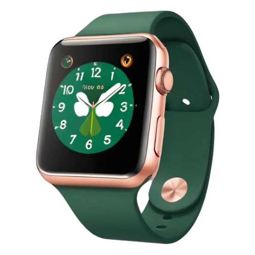 rose gold apple watch with forest green band on an angle sticker