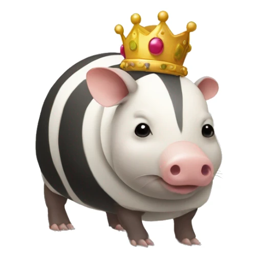 Black and white piebald chubby round armadillo pig panda centipede armadillo wearing a crown sticker
