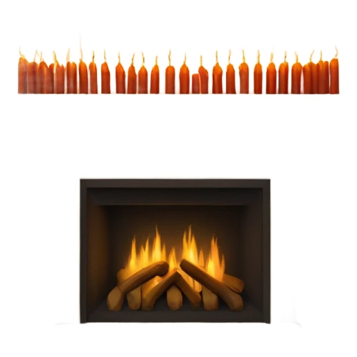 Romantic wood fireplace with tall tapered candles on mantle sticker