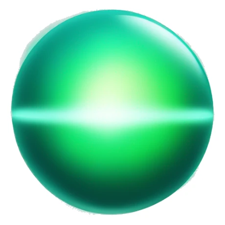 Generate an emoji of a circular glowing orb with an aqua-green gradient center and a dark green border. The orb should emit soft, white light streaks radiating outward sticker