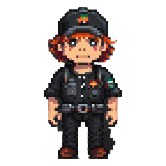 gritty urban character inspired by 'bastard munchen' in pixel art style sticker