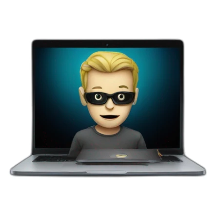 Elliott from Mr Robot looking on the laptop, dark background sticker