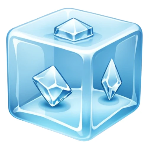 ice cube object icon, crystal clear ice, glossy, small frost details, 3D cartoon, soft shadow, mobile game icon style, centered, clean background, no text, no watermark sticker