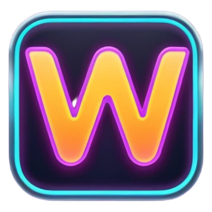 A neon, cyberfunk app logo, square, with the text "yyy". No borders, very subtle grid in the back sticker