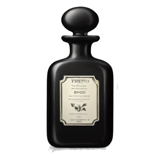 Vintage black perfume bottle with grey label sticker