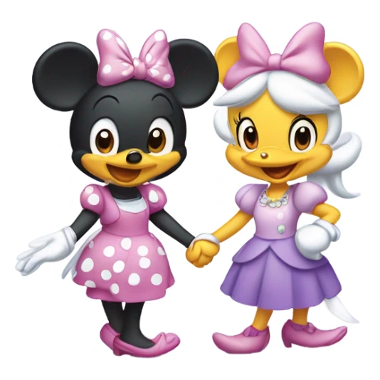 Minnie Mouse and Daisy Duck holding hands together sticker