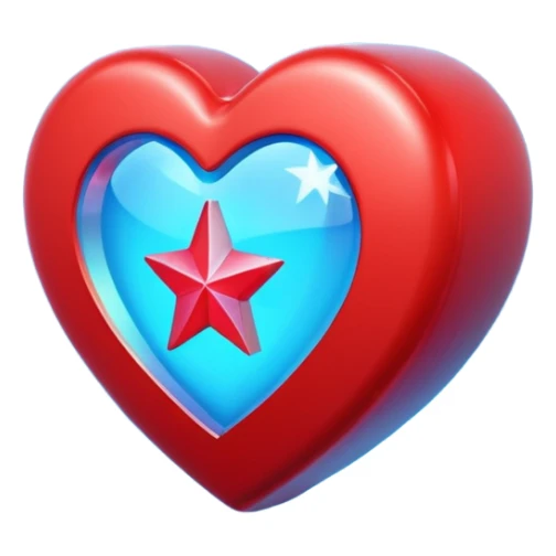 A blocky holographic red 3D heart with a bright blue star inside sticker