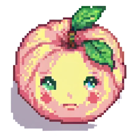 a cute pixel art peach with a face sticker
