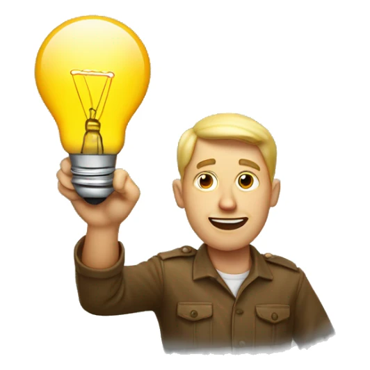 white man with light bulb near his head and raised index finger sticker