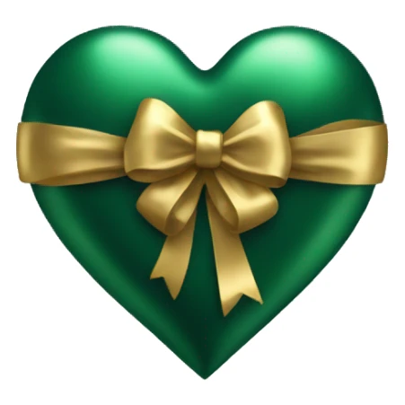 Metallic gold heart wrapped in a dark green bow sticker